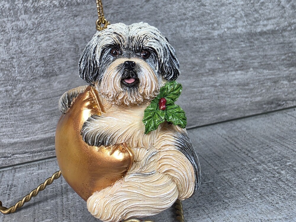 Danbury Mint Shih Tzu Season Ornament “Swinging On A Star” 3" New 215d3